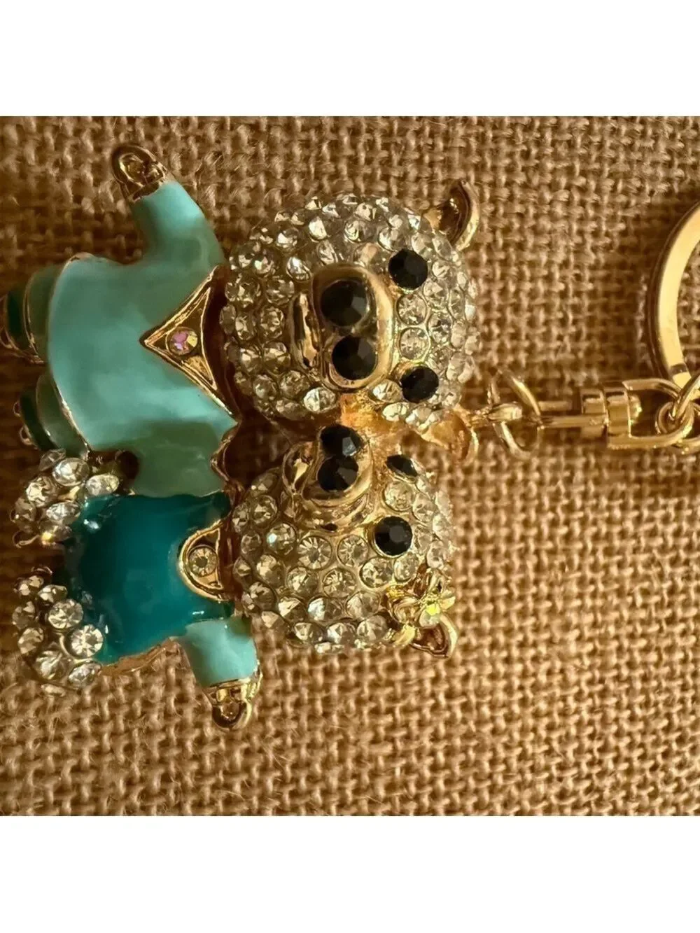Elegant Gold and Blue Bear Keychain